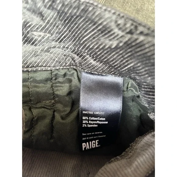 PAIGE Sutton Crop Wide Leg Green Velvet Corduroy Culotte Paperbag Waist / 25 - Picture 4 of 6